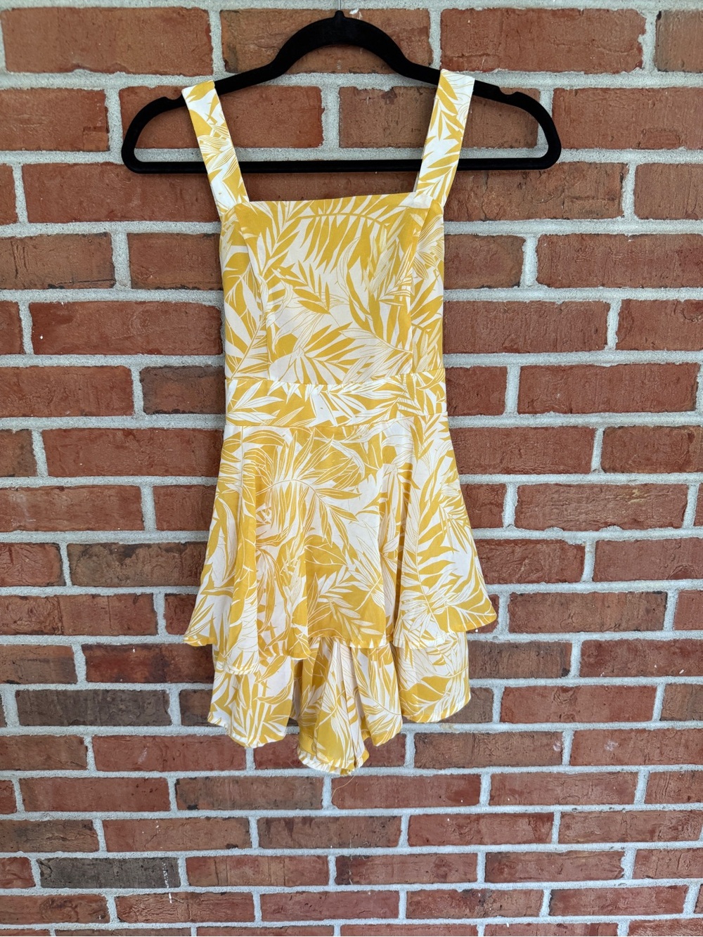 Blue Rain Yellow and White Leaf-Print Romper
